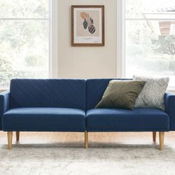 Chloe Futon Sofa Bed, Classic Blue Velvet