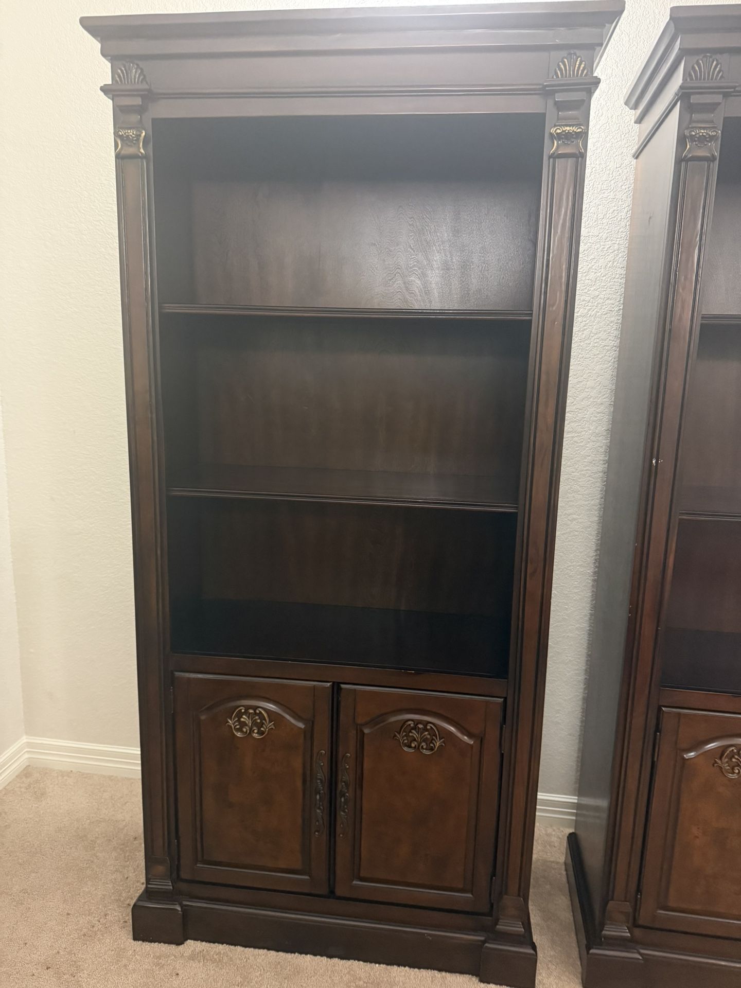 Elegant Dark Wood Bookshelves with Cabinet