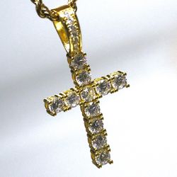 Gold Toned Stainless Steel Cubic Zirconia Cross Chain