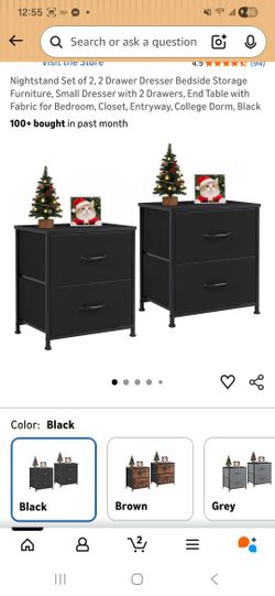 Nightstand Set of 2, 2 Drawer Dresser Bedside Storage Furniture, Small Dresser with 2 Drawers, End Table with Fabric for Bedroom, Closet, Entryway, Co