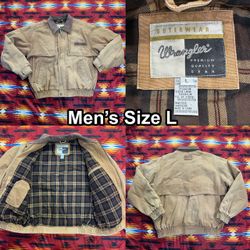 Wrangler Brown Bomber Jacket Leather Trim Elastic Waist Full Zip Men's Sz Larger