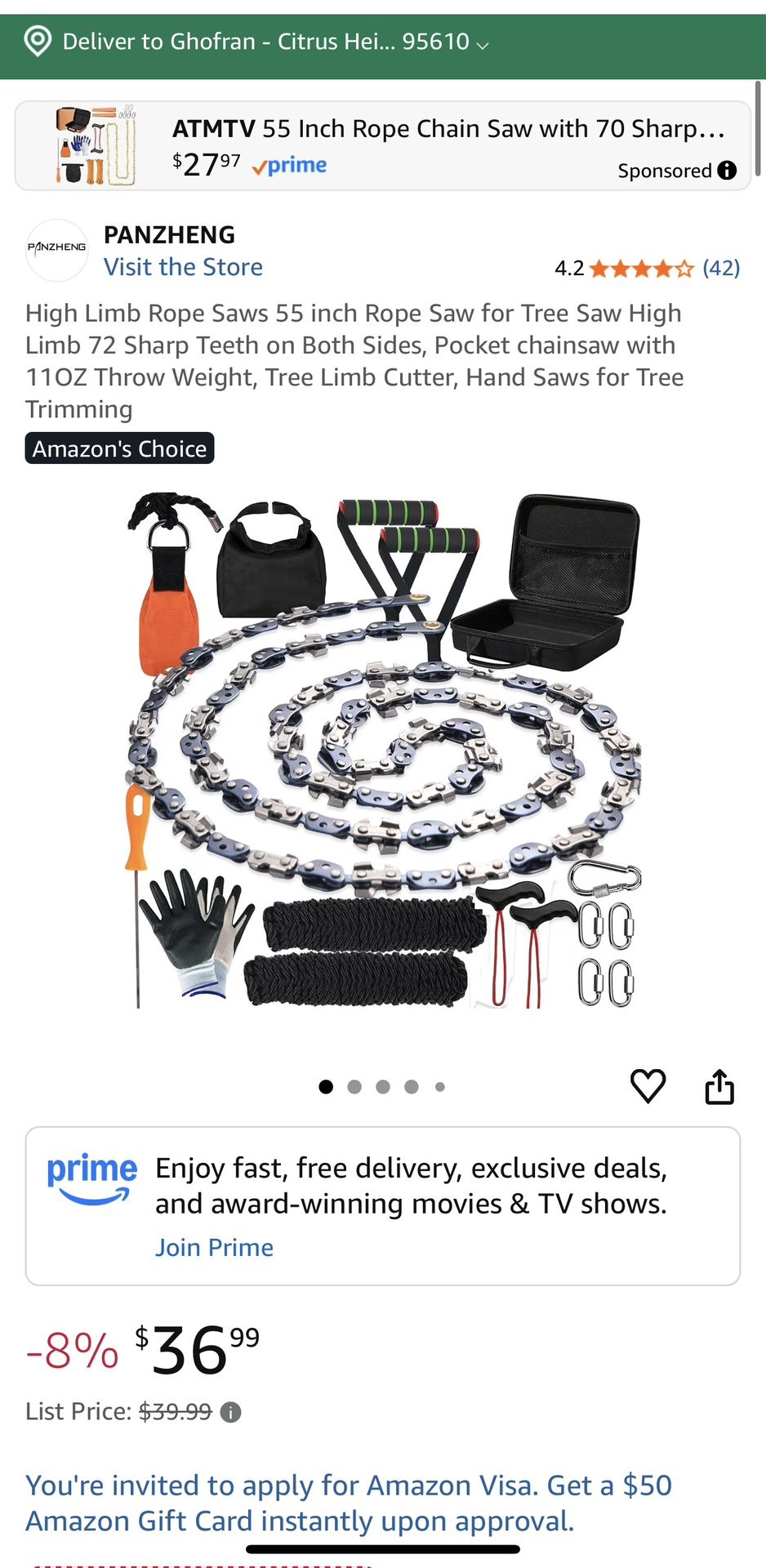 High Limb Rope Saws 55 inch Rope Saw for Tree Saw High Limb 72 Sharp Teeth on Both Sides, Pocket chainsaw with 11OZ Throw Weight, Tree Limb Cutter, Ha