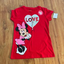 NEW Disney Minnie Mouse Heart Valentines Day Shirt Girls 6 6x Reversible Sequins