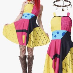 disfraz de Navidad de Sally para mujeres adultas, vestido de cosplay de Sally con peluca roja, medias de red, disfraz de fiesta de Halloween 