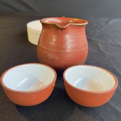 Mini Red Clay Pot And 2 Tea Cups