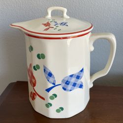 Vintage HARKER POTTERY Pitcher w/ Lid CALICO TULIP