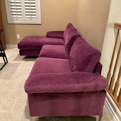 Modern Velvet Sectional + Glass Coffee Table – Sold Together