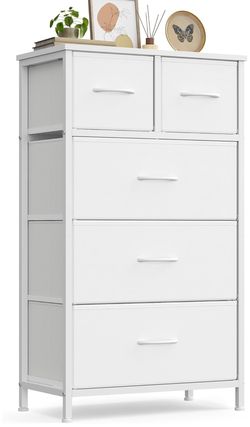 Dresser for Bedroom, Chest of Drawers with 5 Fabric Drawers, Bedroom Storage Cabinet, 19.9 x 11.8 x 37.9 in, for Closet, Living Room, Hallway, Cloud W