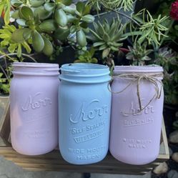 Mason Jar “ Blue “ Pink “ 32 Onz. 