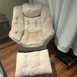 Pink Plush Chair And Foot Rest