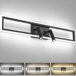 Vanity Lights for Bathroom 32 Inch Dimmable Matte Black Led Lights for Bathroom 3 Colors Wall Light