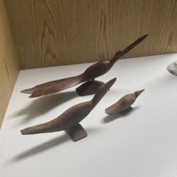 Carved Wooden Bird Trio