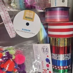 Ribbon, craft twine, confetti