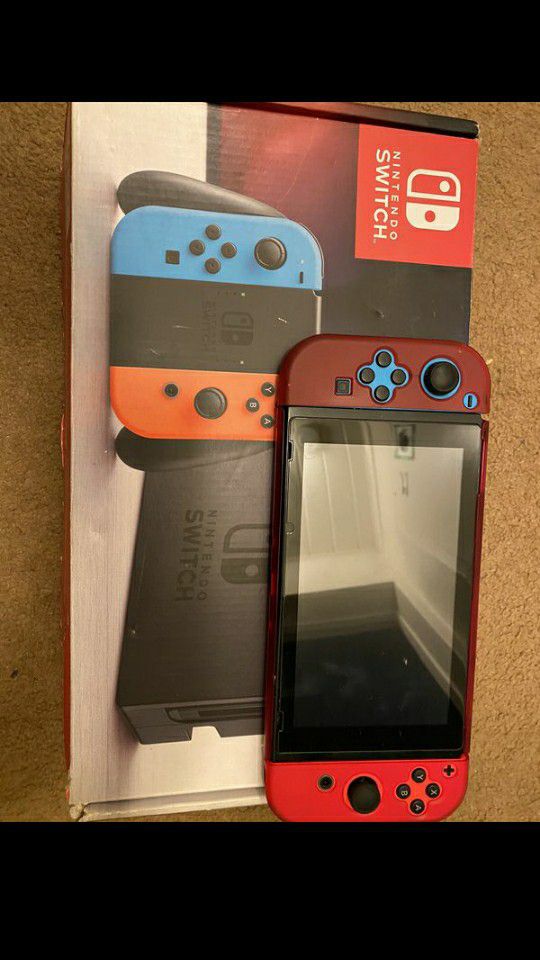 Nintendo Switch with Neon red and blue joy-cons