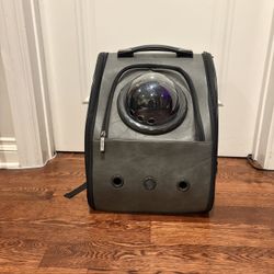 Grey LearherPet Carrier Backpack with Bubble Window