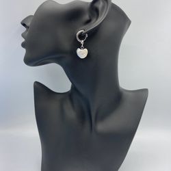 14mm Heart Shaped White Cultured Freshwater Pearl Over Sterling Silver Earrings 