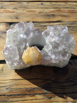 Amethyst Crystal Candle Holder With Yellow Calcite Scepter