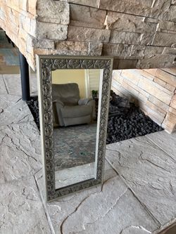 Rectangular Wall Mirror with Ornate Silver Frame