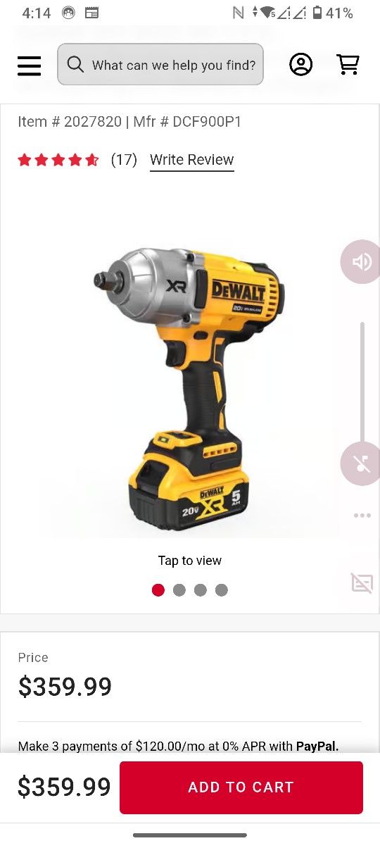 Dewalt 20V Max* Xr® 1/2 In. High Torque Impact Wrench