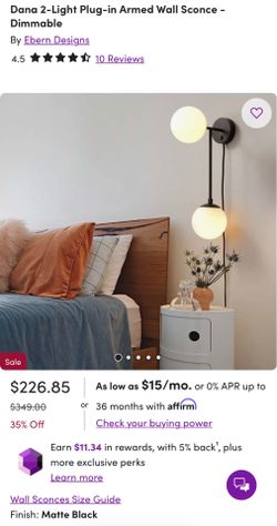 NEW Modern 2-Light Plug-In Wall Sconce | Matte Black | Dimmable | Globe Wall Light