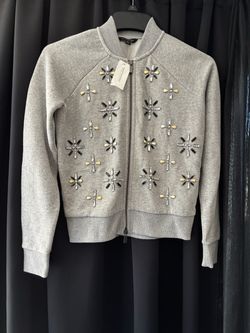 *NWT* Banana Republic Grey Embellished Zip-Up Bomber Jacket