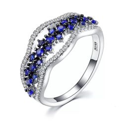 Sterling Silver Simulated Blue & White Diamonds Ring