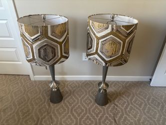 Pair of Tall Table Lamps with Geometric Shades