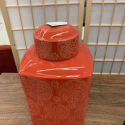 Asian Style Red Jar 4b