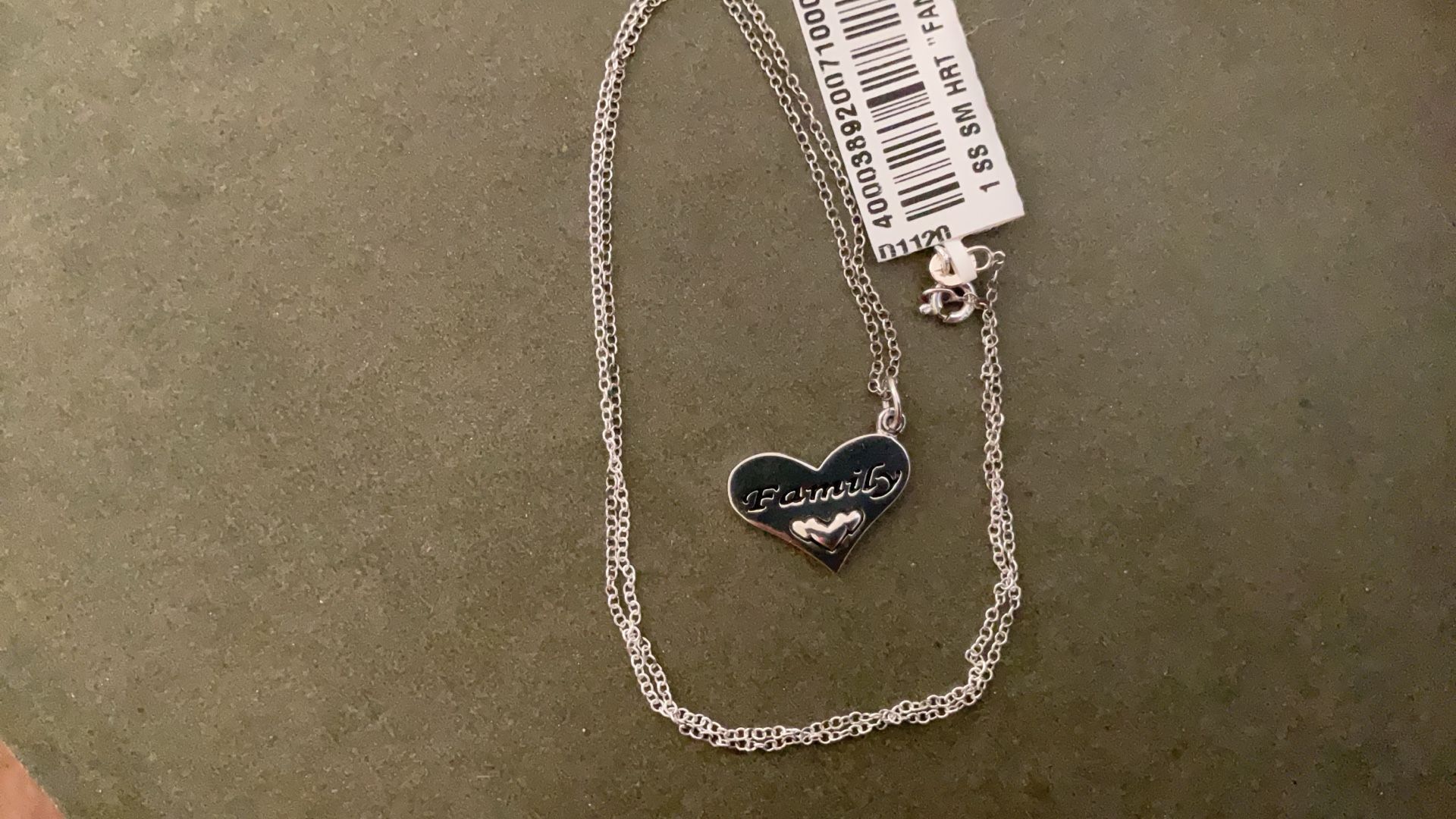 Sterling Silver Stamped “FAMILY”  Heart Pendant 