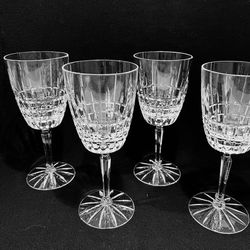 Vintage Val St Lambert Heavy Cut Crystal Wine Goblets Set of 4.