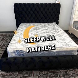 Queen Size Bed Frame With Pillow Top Mattress Included 