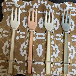 Gold Trimmed Multicolored Serving Forks 