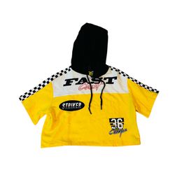 H & M Divided Hoodie Sz M Graphic  Black, Yellow and white Cropped