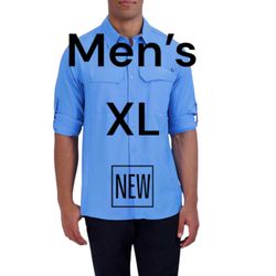 Men's Pacific Trail XL Button Front Shirt Blue Rolled Long / Short Sleeve NWT