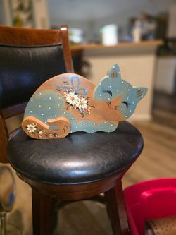 Hand-Painted Wooden Cat Decorative Figure