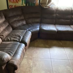 Brown Sofa , Recliner, Pull Out Bed