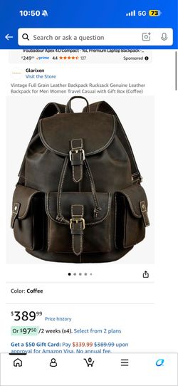 Full Grain Leather Backpack Rucksack Genuine Leather