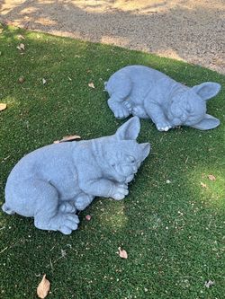 Sleeping French Bulldog Garden Statues Set of 2