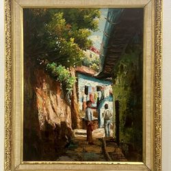 Original Oil Painting By Joaquin Endara R. mid-century impressionist oil painting