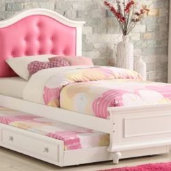 Brand New White & Pink Twin Size Bed Frame w Trundle Bed