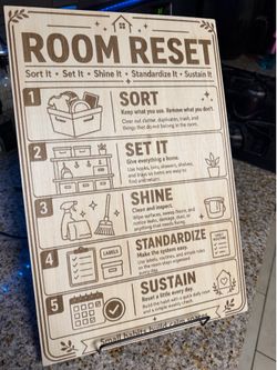 Room Reset 5S Cleaning Guide – Engraved Wood 12x18