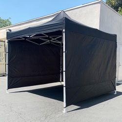 (New) $129 Heavy Duty 10x10 ft Popup Canopy with 3 Sidewalls (Black/Red)
