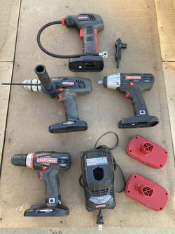 Craftsman C3 19.2v Battery Tools: 2 drills, 1/2" Impact Wrench, Air Pump/tire Inflator, 2 Batteries + Charger