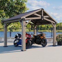 10 ft. x 12 ft. Outdoor Wood Gazebo, Hardtop Gazebo Permanent Wooden Pavilion with Galvanized Steel Roof, Cedar Wood