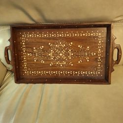 25x13 Handcrafted Wooden Tray With Pearl Or Bone Inlay
