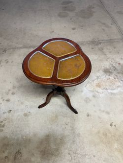 Vintage Clover-Shaped, Leather Inlay Table