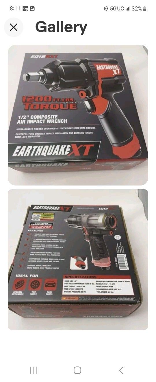 NEW EARTHQUAKE COMPOSITE 1/2 " 1200 FOOT POUNDS TORQUE IMPACT DRIVER