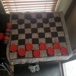Cloth Checkers Board. Comes With Extra Chips