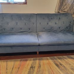 Blue Fold Down Sleeper Couch 7 Foot Length