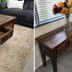 Solid Wood Coffee Table + Console Table Set